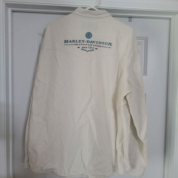 Harley-Davidson Motorcycle Men’s Cream  Button Up Denim Shirt Size  XXL - Picture 1 of 4